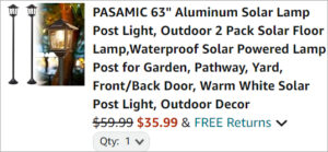 Checkout page of 63 Inch Solar Floor Lamp 2 Pack