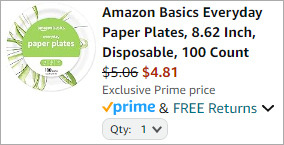 Checkout page of Amazon Basics 100 Count Paper Plates