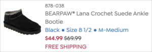 Checkout page of Bearpaw Lana Crochet Suede Ankle Booties