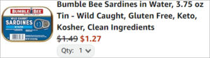 Checkout page of Bumble Bee Sardines in Water 3 75 oz