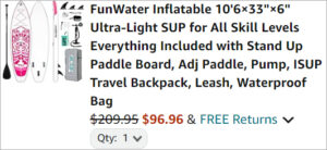 Checkout page of FunWater Inflatable Paddle Board 1