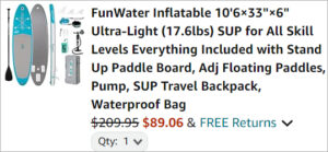 Checkout page of Funwater Inflatable Paddle Board