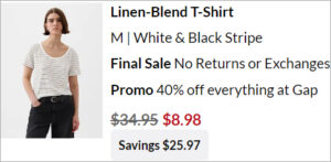 Checkout page of GAP Linen Blend T Shirt