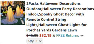 Checkout page of Halloween Ghost Decorations 2 Pack