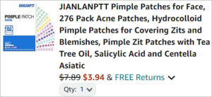 Checkout page of Jianlanptt Pimple Patches 276 Count