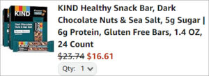 Checkout page of KIND Dark Chocolate Nuts and Sea Salt Bars 24 Count