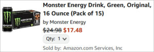 Checkout page of Monster Green Energy Drink 15 Pack