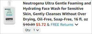 Checkout page of Neutrogena Ultra Gentle Daily Cleanser