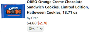 Checkout page of Oreo Orange Creme Chocolate Sandwich Halloween Cookies