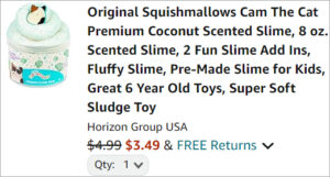 Checkout page of Original Squishmallows Cam The Cat Premium Coconut Scented Slime