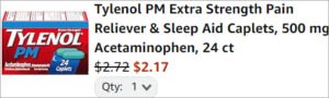 Checkout page of Tylenol PM Extra Strength 24 Count Pain Reliever Sleep Aid Caplets