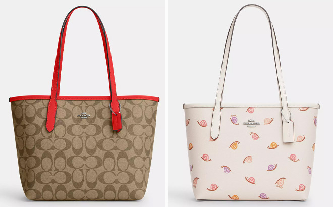 Coach Outlet Small City Tote In Signature Canvas and Coach Outlet Small City Tote With Snail Print