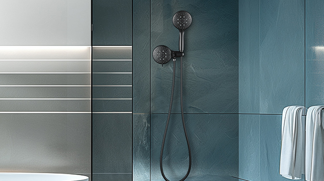 Cobbe High Pressure Shower Head Combo attached In the wall of the shower