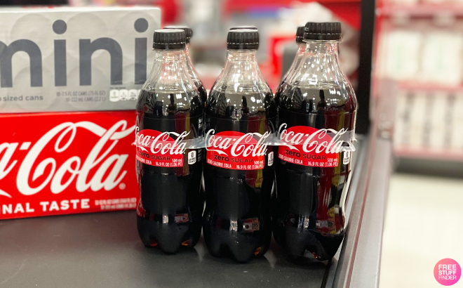 Coca Cola Zero Sugar Bottles on Conveyor Belt