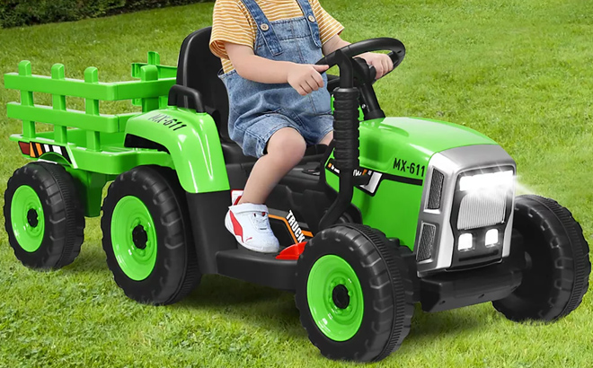 Costway 12V Kids Ride On Tractor with Trailer Ground Loader 2