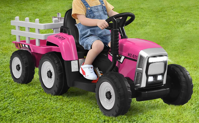 Costway 12V Kids Ride On Tractor with Trailer Ground Loader