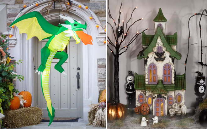 Costway Hanging Halloween Inflatable Dragon and Northlight LED Lighted Haunted House