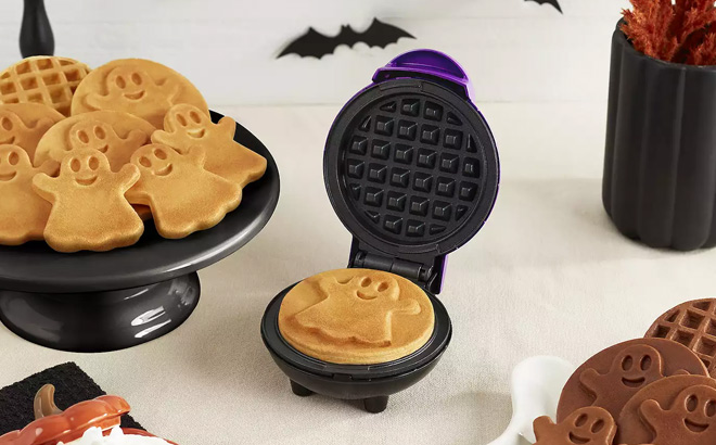 Dash Ghost Mini Waffle Maker on the Table