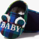 Dearfoams Kids Baby Bear Plaid Closed Back Slippers