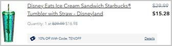 Disney Eats Ice Cream Sandwich Starbucks Tumbler – Disneyland Screenshot