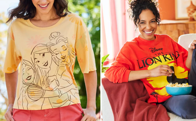 Disney Princess Womens Fashion T Shirt and The Lion King Pullover Sweatshirt