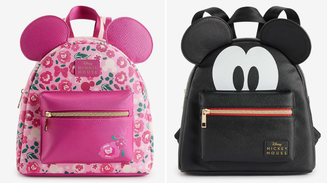 Disneys Minnie Mouse Pink Floral Print and Mickey Mouse Mini Backpacks