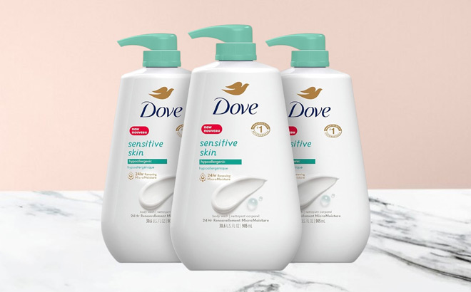 Dove Body Wash 3 Count with Pump for Sensitive Skin