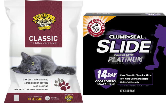 Dr Elseys Premium Clumping Cat Litter and Arm Hammer SLIDE Platinum Multi Cat Easy Clean Up Clumping Cat Litter