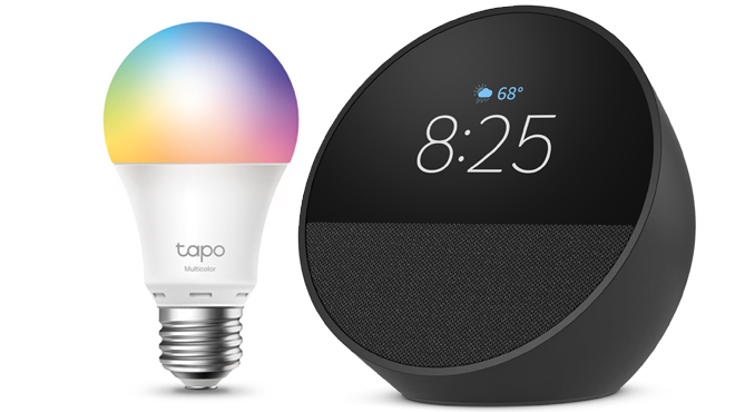 Echo Spot with TP Link Smart Color Bulb