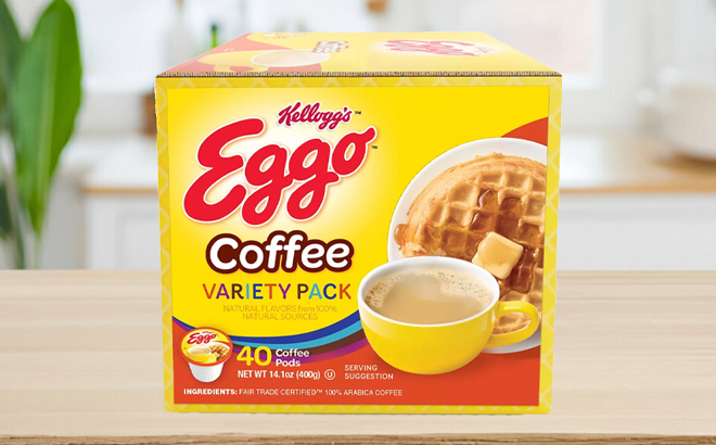 Eggo 40 Count Coffee Pods Variety Pack on a Table