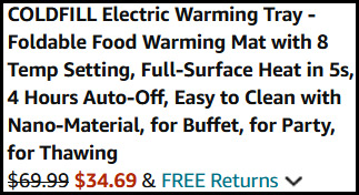 Electric Warming Tray Order Summary