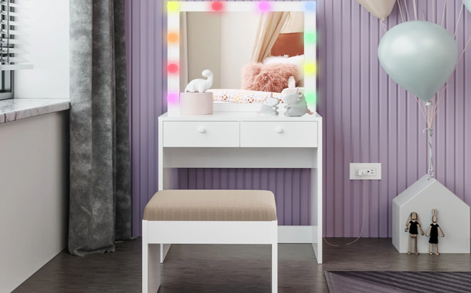 Ember Interiors Kids Vanity Table and Chair Set