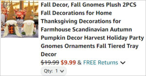 Checkout page of Fall Gnomes Plush Decor 2 Pack