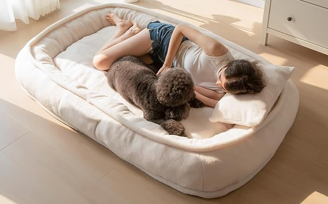 Faux Fur Giant Bean Bag Bed in Beige