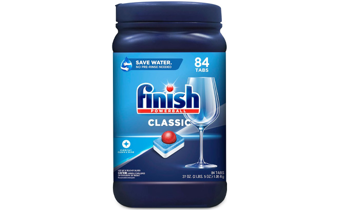 Finish Classic Dishwasher Detergent on a Plain Background