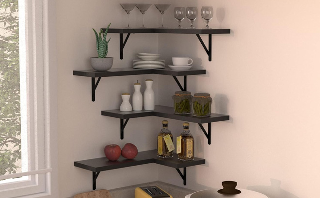 Floating Corner Shelves Set of 4on a Kitchen Wall