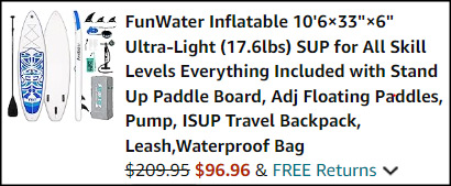 FunWater Inflatable Stand Up Paddle Board Checkout Screenshot