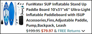 FunWater Inflatable Ultra Light Stand Up Paddle Board Checkout Screenshot