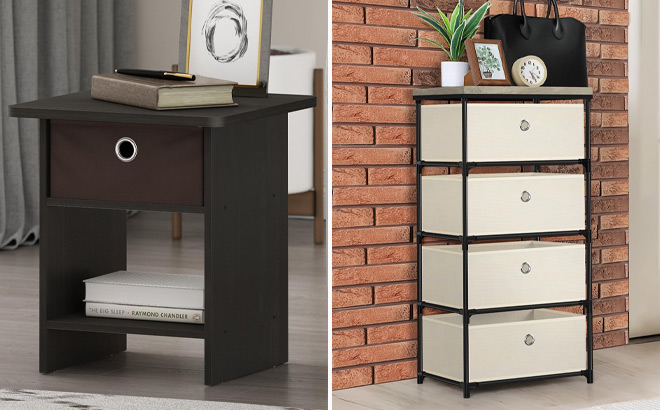 Furinno Dario End Table and Mooace Fabric Storage Dresser with Drawers