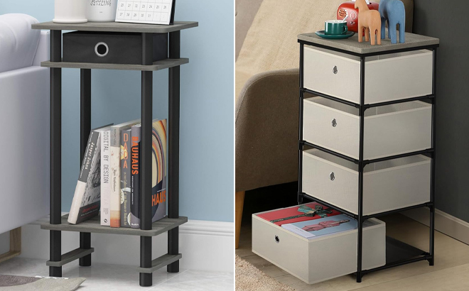 Furinno Turn N Tube Tall End Table and Fabric Storage Dresser with Drawers