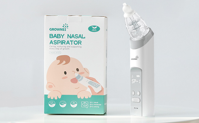 GROWNSY Nasal Aspirator for Baby Baby Nose Sucker Pro with 3 Soft Silicone Tips Adjustable Suction Electric Nose Suction for Baby Built in Music Light Soothing