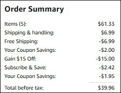 Gain Products Order Summary