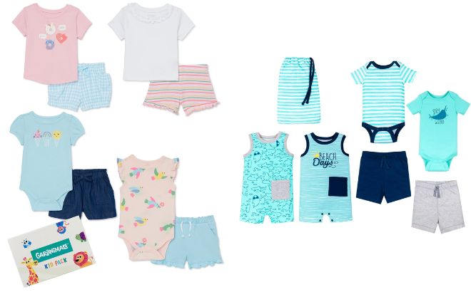 Garanimals Baby Girl Mix and Match Outfit Kid Pack and Little Star Organic Baby Boy 6 Piece Mix Match Set