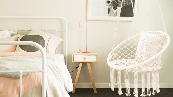 Garpans Hammock Macrame Swing Chair in the bedroom