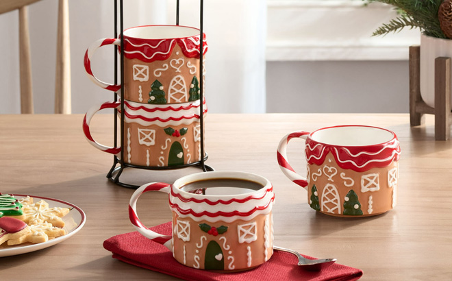 Gingerbread Holiday Mugs on a Table