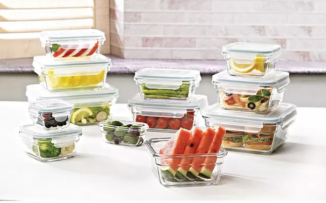 Glasslock Members Mark 24 Piece Glass Food Storage Set on the Table