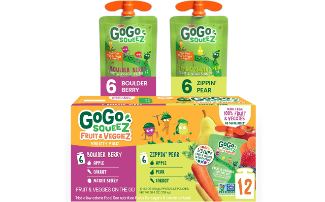 GoGo Squeez Fruit Veggiez Apple Pear and Berry Pouch 12 Pack