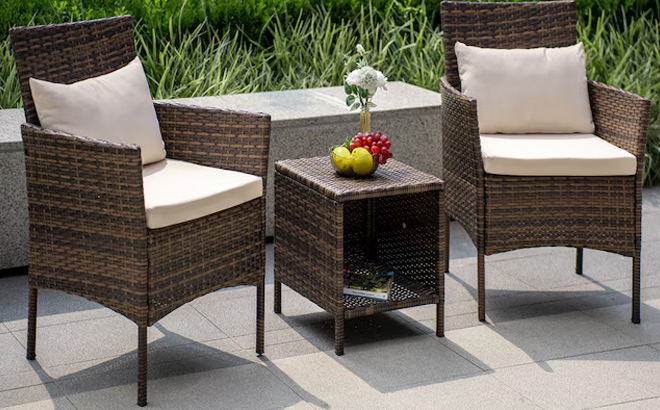 Grearden 3 Piece Wicker Patio Conversation Set