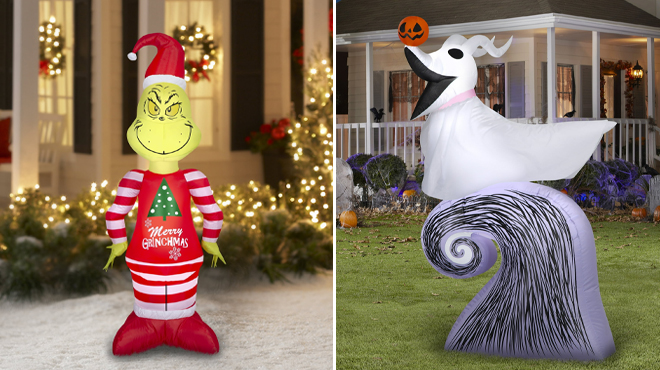 Grinch in Pajamas 5 5 Feet Inflatable Yard Decoration and The Nightmare before Christmas Zero 5 Feet Inflatable Yard Decoration