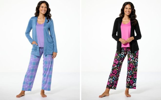 HUE 3 piece Cardigan Tank Pant PJ Set